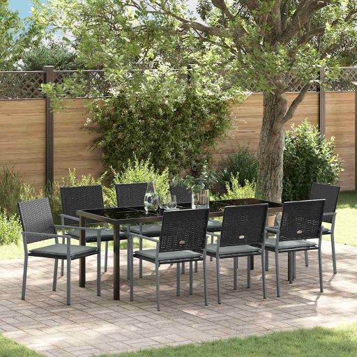 vidaXL Garten Essgruppe 3 pcs Schwarz Poly Rattan