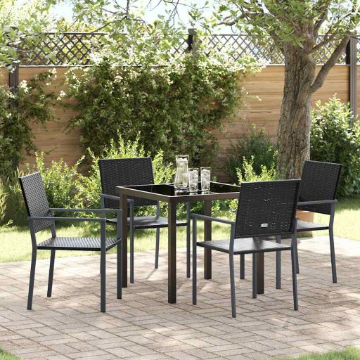 vidaXL Garten Essgruppe 3 pcs Schwarz Poly Rattan