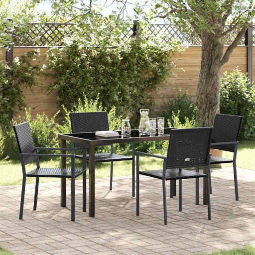 vidaXL Garten Essgruppe 3 pcs Schwarz Poly Rattan