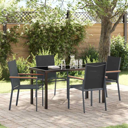 vidaXL Garten Essgruppe 3 pcs Schwarz Pulverbeschichteter Stahl