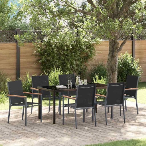 vidaXL Garten Essgruppe 3 pcs Schwarz Pulverbeschichteter Stahl