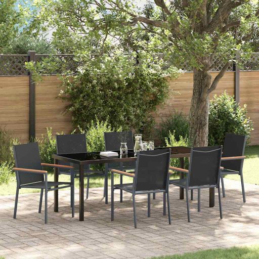 vidaXL Garten Essgruppe 3 pcs Schwarz Pulverbeschichteter Stahl