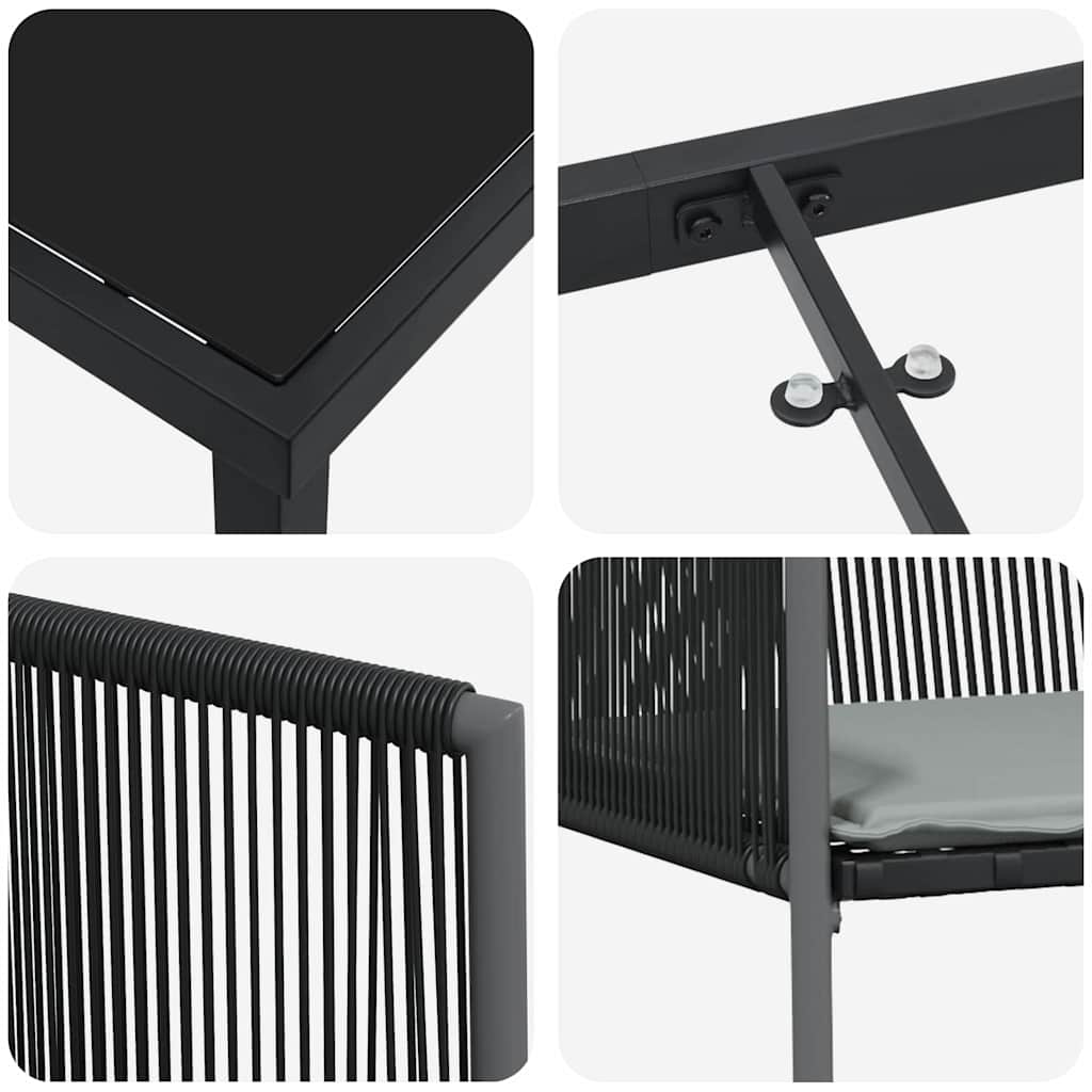 vidaXL Garten Essgruppe 3 pcs Schwarz PE-Rattan