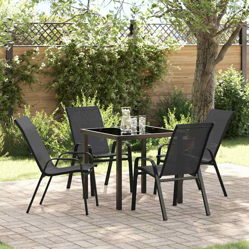 vidaXL Garten Essgruppe 5 pcs Schwarz Pulverbeschichteter Stahl
