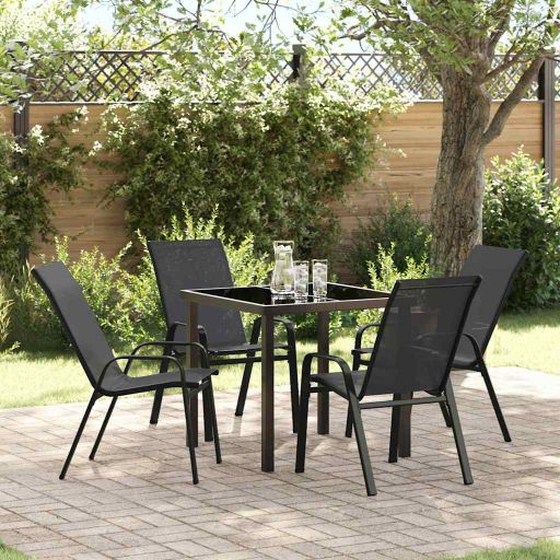 vidaXL Garten Essgruppe 5 pcs Schwarz Pulverbeschichteter Stahl