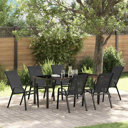 vidaXL Garten Essgruppe 5 pcs Schwarz Pulverbeschichteter Stahl