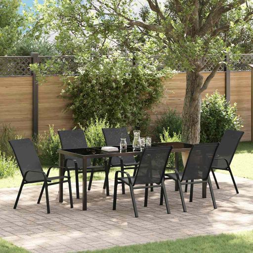 vidaXL Garten Essgruppe 5 pcs Schwarz Pulverbeschichteter Stahl