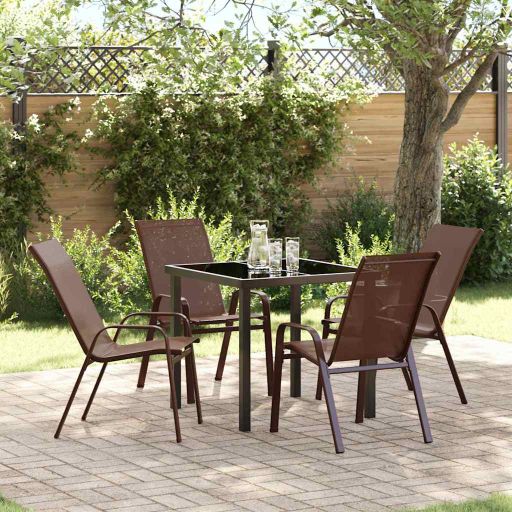 vidaXL Garten Essgruppe 5 pcs Schwarz Pulverbeschichteter Stahl