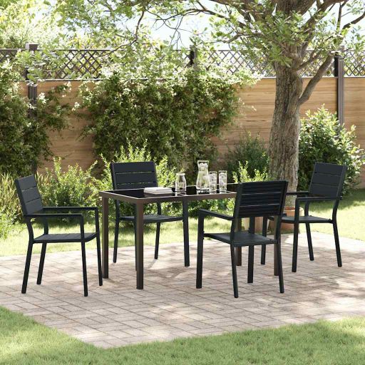 vidaXL Garten Essgruppe 5 pcs Schwarz Pulverbeschichteter Stahl