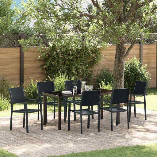 vidaXL Garten Essgruppe 3 pcs Schwarz Pulverbeschichteter Stahl
