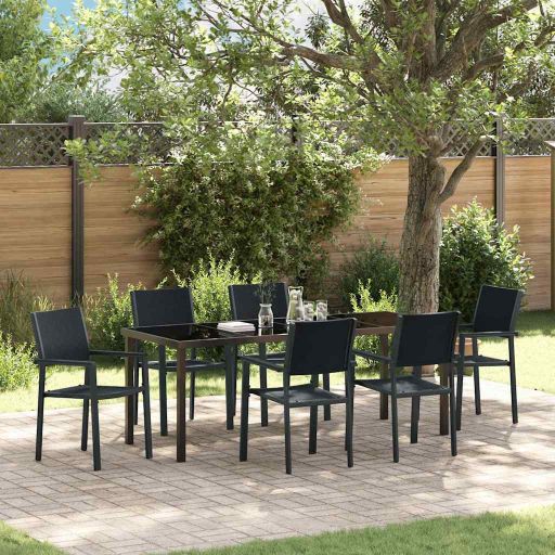 vidaXL Garten Essgruppe 3 pcs Schwarz Pulverbeschichteter Stahl