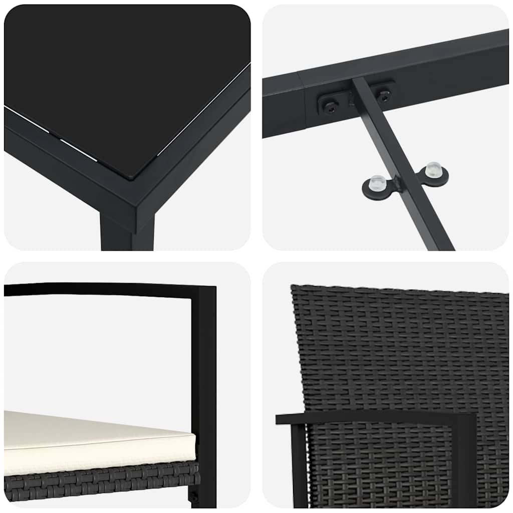 vidaXL Garten Essgruppe 3 pcs Schwarz Pulverbeschichteter Stahl