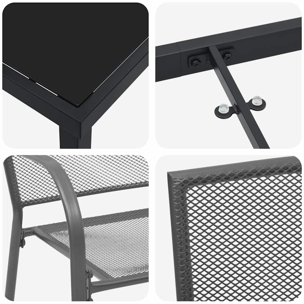 vidaXL Garten Essgruppe 3 pcs Anthrazit Pulverbeschichteter Stahl