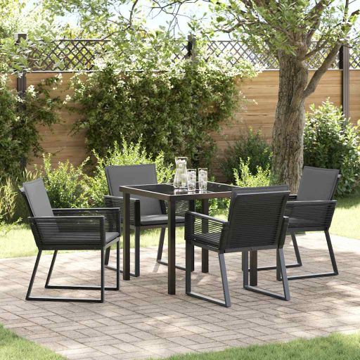 vidaXL Garten Essgruppe 5 pcs Schwarz Pulverbeschichteter Stahl