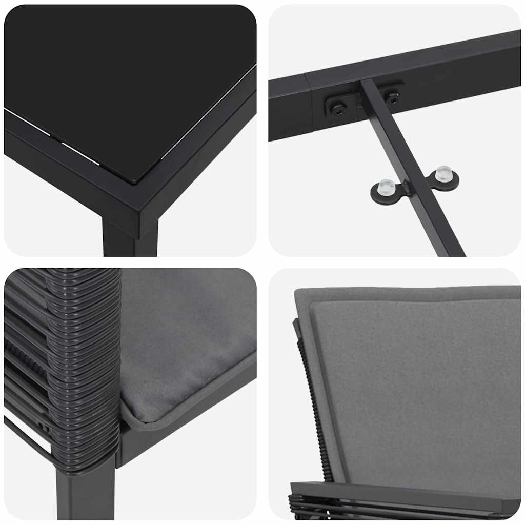 vidaXL Garten Essgruppe 5 pcs Schwarz Pulverbeschichteter Stahl