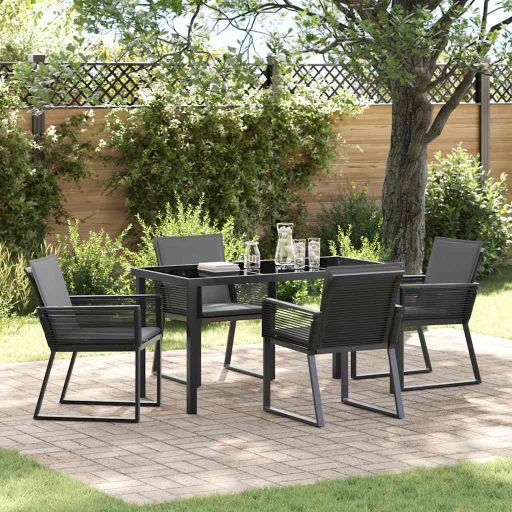 vidaXL Garten Essgruppe 5 pcs Schwarz Pulverbeschichteter Stahl