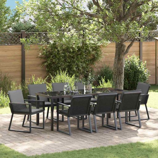 vidaXL Garten Essgruppe 5 pcs Schwarz Pulverbeschichteter Stahl
