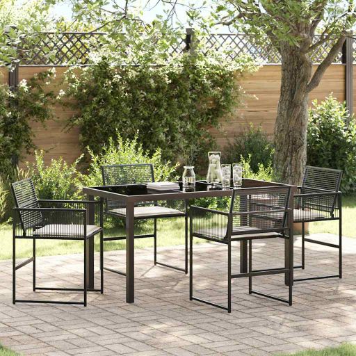 vidaXL Garten Essgruppe 5 pcs Schwarz Pulverbeschichteter Stahl
