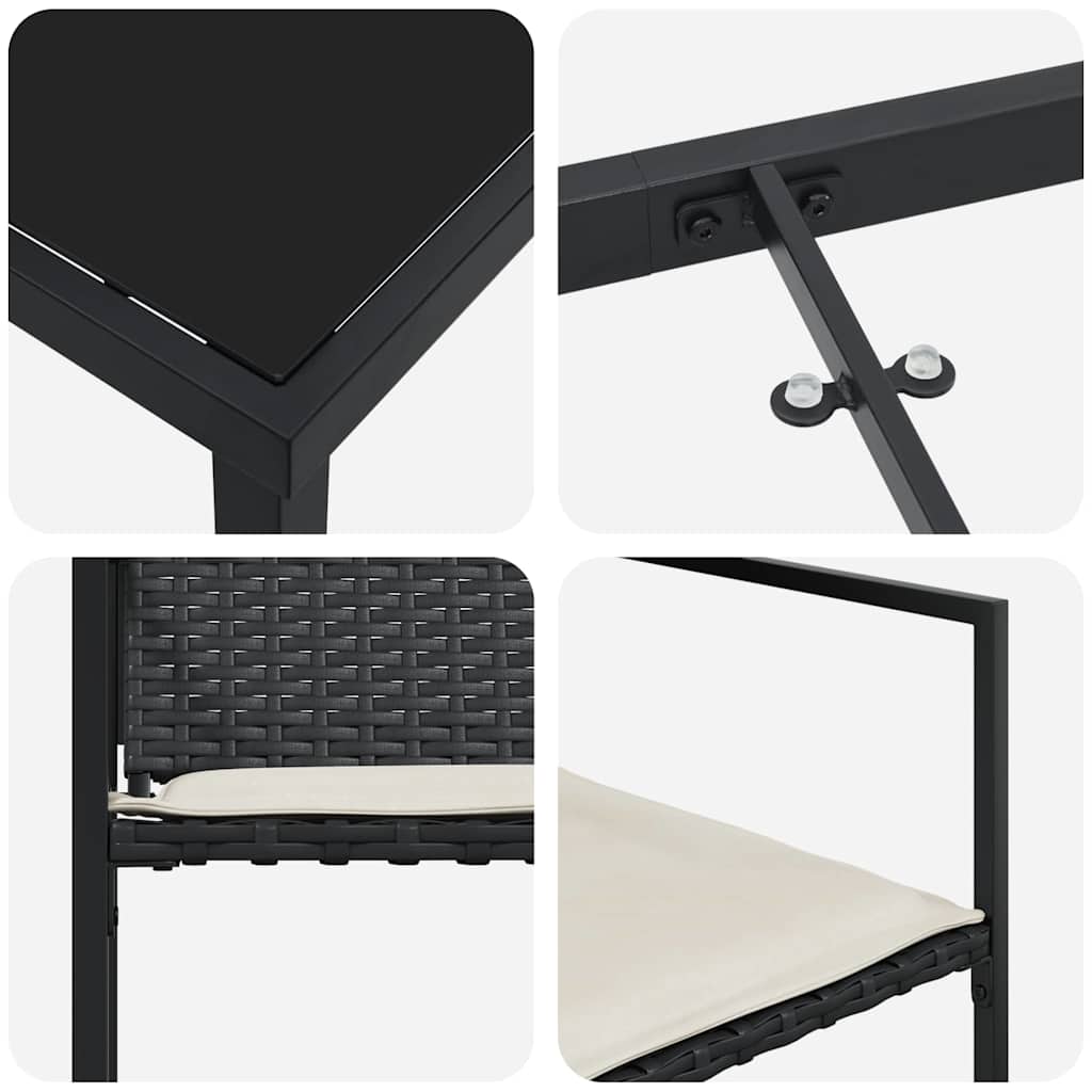 vidaXL Garten Essgruppe 5 pcs Schwarz Pulverbeschichteter Stahl