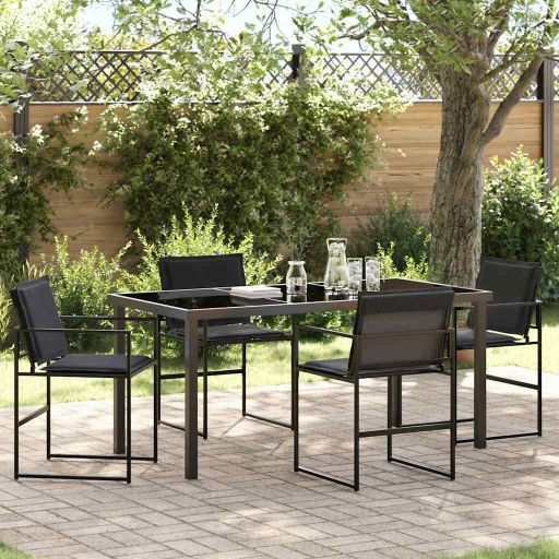 vidaXL Garten Essgruppe 5 pcs Schwarz Textilene und Stahl