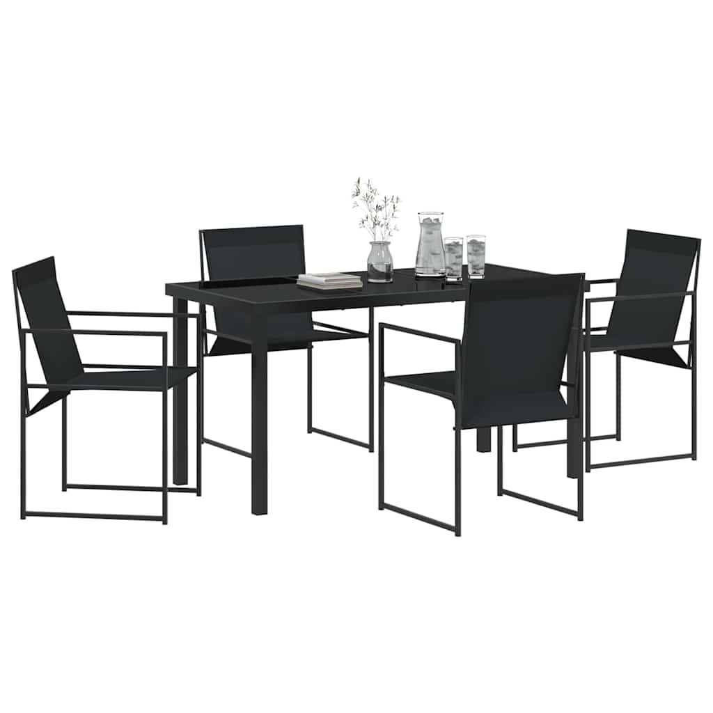 vidaXL Garten Essgruppe 5 pcs Schwarz Pulverbeschichteter Stahl