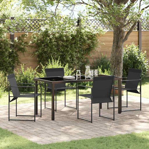 vidaXL Garten Essgruppe 5 pcs Schwarz Pulverbeschichteter Stahl