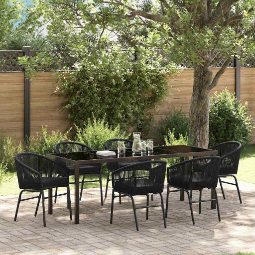 vidaXL Garten Essgruppe 3 pcs Schwarz Pulverbeschichteter Stahl