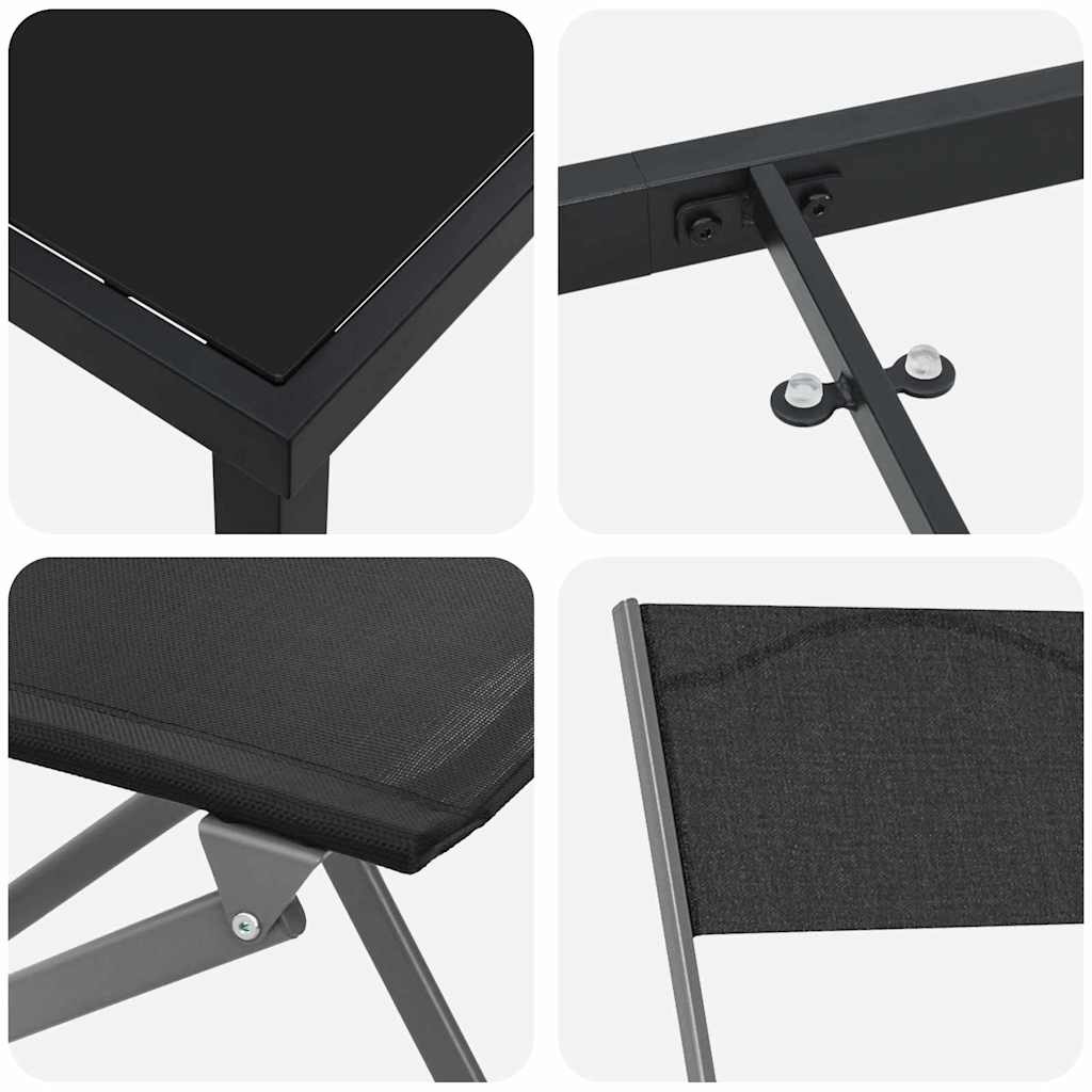 vidaXL Garten Essgruppe 3 pcs Schwarz Pulverbeschichteter Stahl