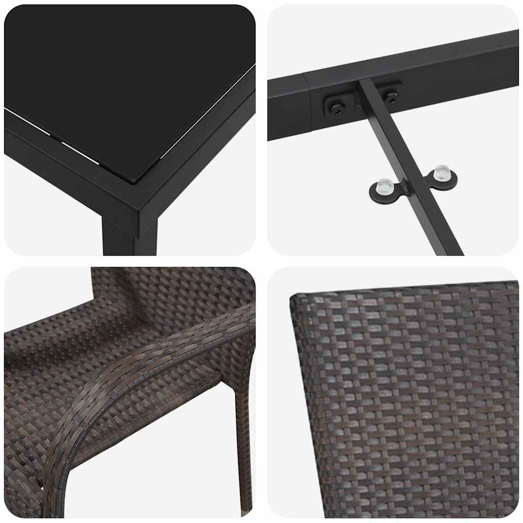 vidaXL Garten Essgruppe 3 pcs Braun Pulverbeschichteter Stahl