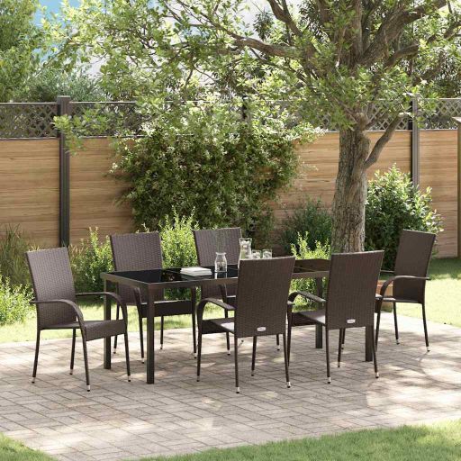 vidaXL Garten Essgruppe 3 pcs Braun Pulverbeschichteter Stahl