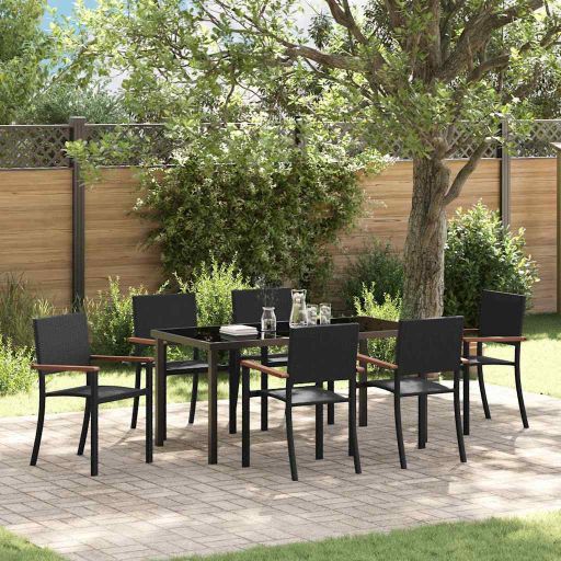 vidaXL Garten Essgruppe 3 pcs Schwarz Pulverbeschichteter Stahl