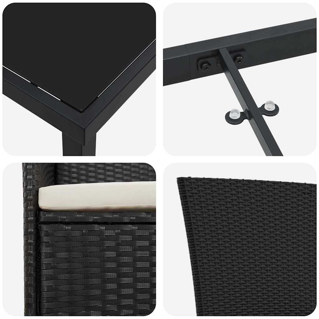 vidaXL Garten Essgruppe 3 pcs Schwarz Pulverbeschichteter Stahl