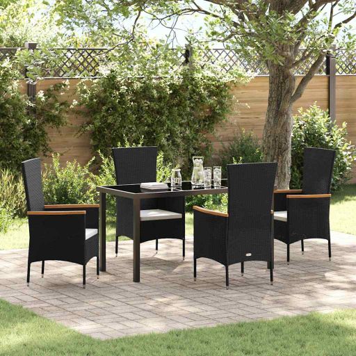 vidaXL Garten Essgruppe 3 pcs Schwarz Pulverbeschichteter Stahl