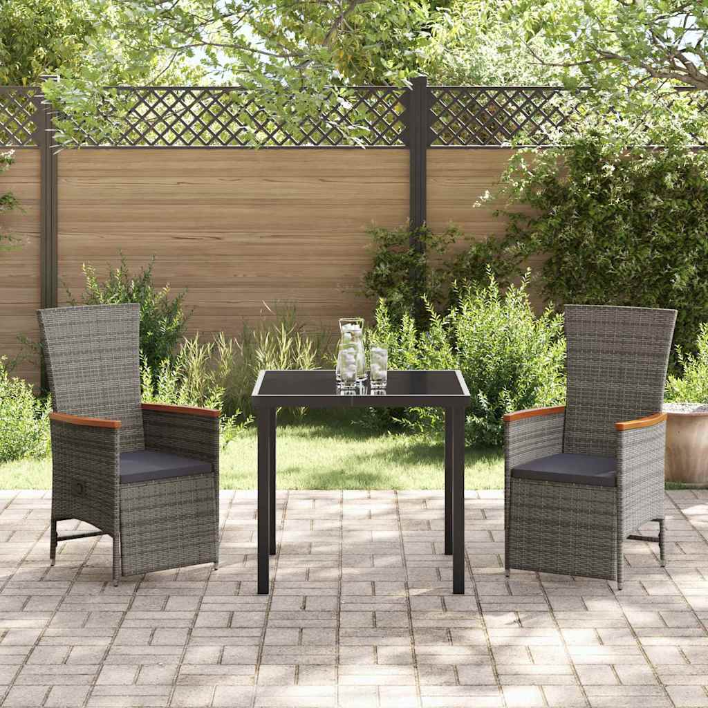 vidaXL Garten Essgruppe mit Kissen 3 pcs Grau Poly Rattan