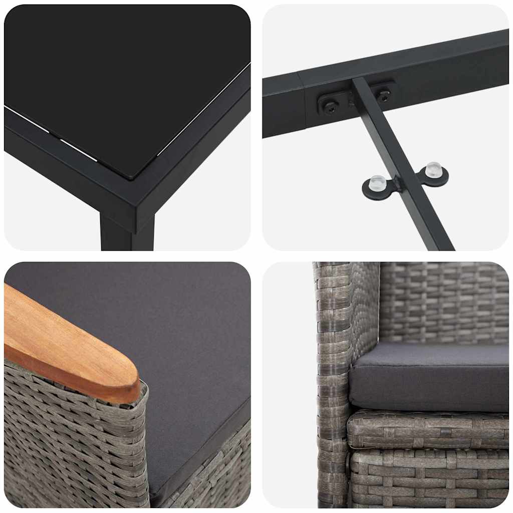 vidaXL Garten Essgruppe mit Kissen 3 pcs Grau Poly Rattan