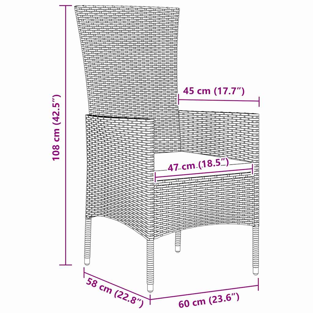 vidaXL Garten Essgruppe mit Kissen 3 pcs Beige Poly-Rattan