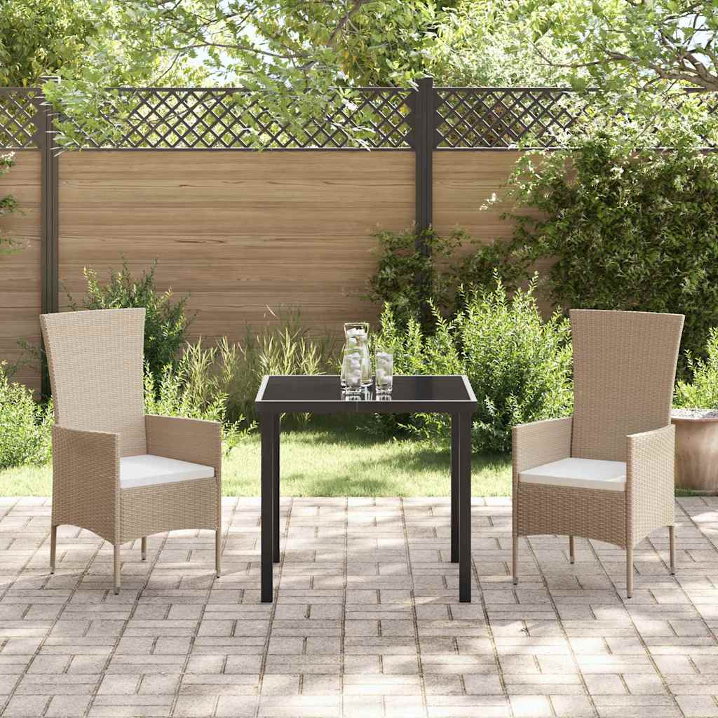vidaXL Garten Essgruppe mit Kissen 3 pcs Beige Poly-Rattan