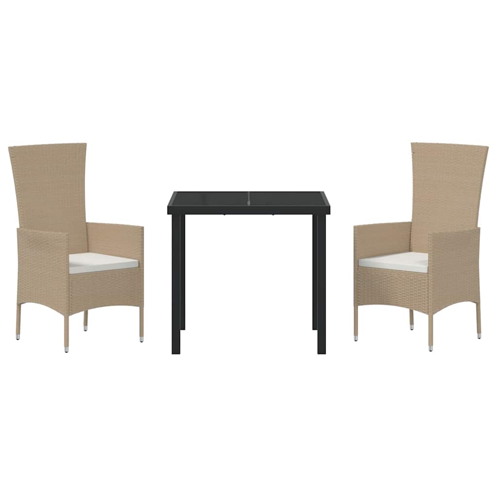 vidaXL Garten Essgruppe mit Kissen 3 pcs Beige Poly-Rattan