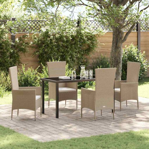 vidaXL Garten Essgruppe mit Kissen 3 pcs Beige Poly-Rattan