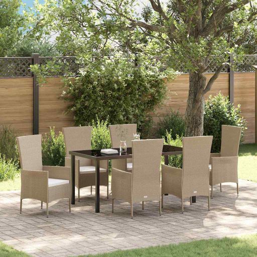 vidaXL Garten Essgruppe mit Kissen 3 pcs Beige Poly-Rattan