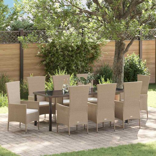 vidaXL Garten Essgruppe mit Kissen 3 pcs Beige Poly-Rattan