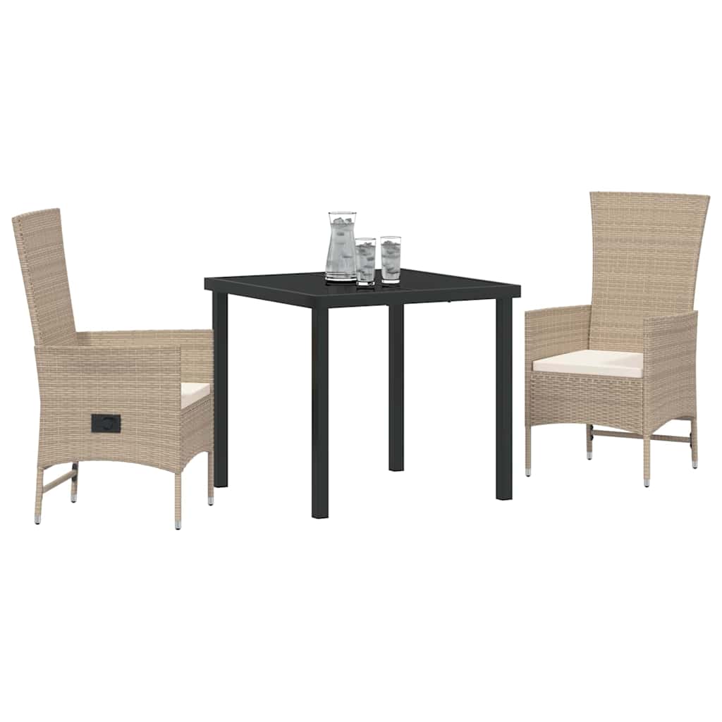 vidaXL Garten Essgruppe mit Kissen 3 pcs Beige Poly-Rattan