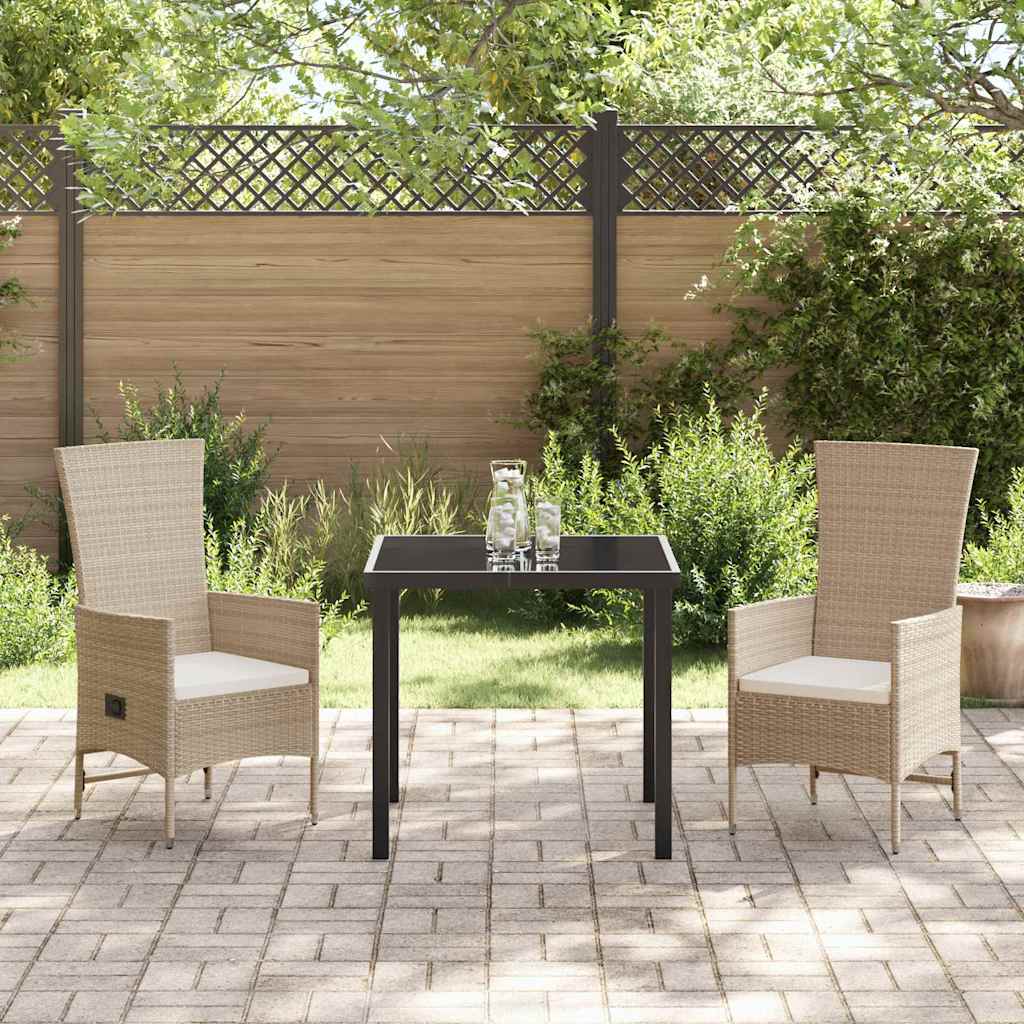 vidaXL Garten Essgruppe mit Kissen 3 pcs Beige Poly-Rattan