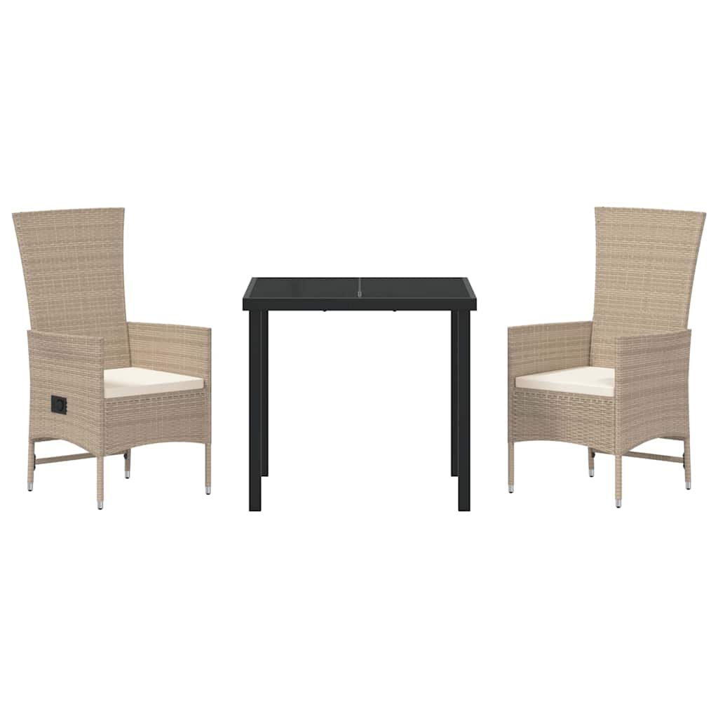 vidaXL Garten Essgruppe mit Kissen 3 pcs Beige Poly-Rattan