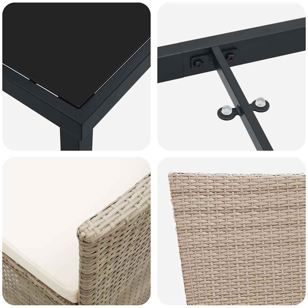 vidaXL Garten Essgruppe mit Kissen 3 pcs Beige Poly-Rattan