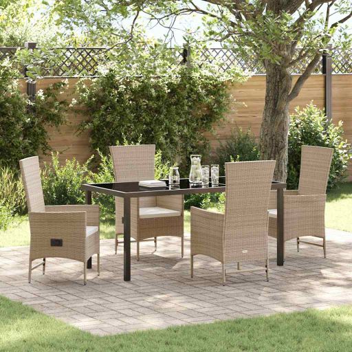 vidaXL Garten Essgruppe mit Kissen 3 pcs Beige Poly-Rattan