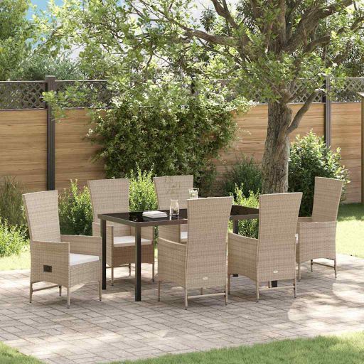 vidaXL Garten Essgruppe mit Kissen 3 pcs Beige Poly-Rattan