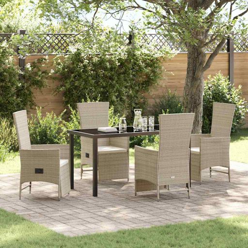vidaXL Garten Essgruppe mit Kissen 3 pcs Beige Poly-Rattan