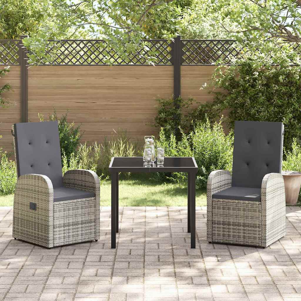 vidaXL Garten Essgruppe mit Kissen 3 pcs Grau Poly-Rattan