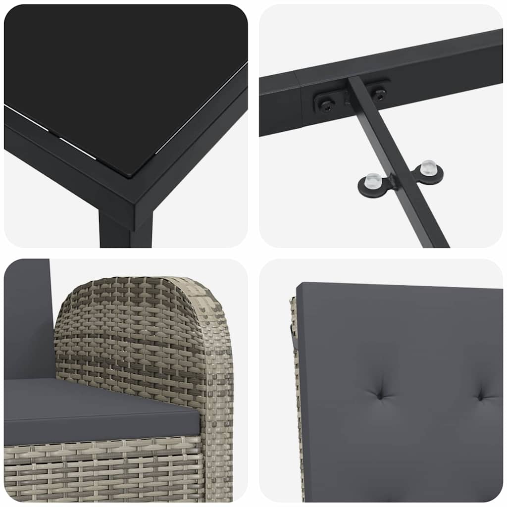 vidaXL Garten Essgruppe mit Kissen 3 pcs Grau Poly-Rattan